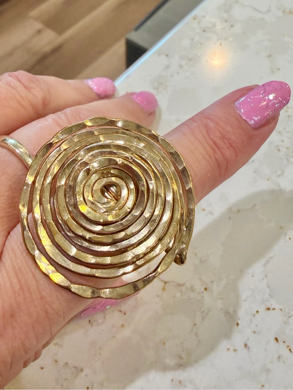 Vintage Gold Plated Textured Artisan Crafted Swirl Cocktail Ring Size 5.25